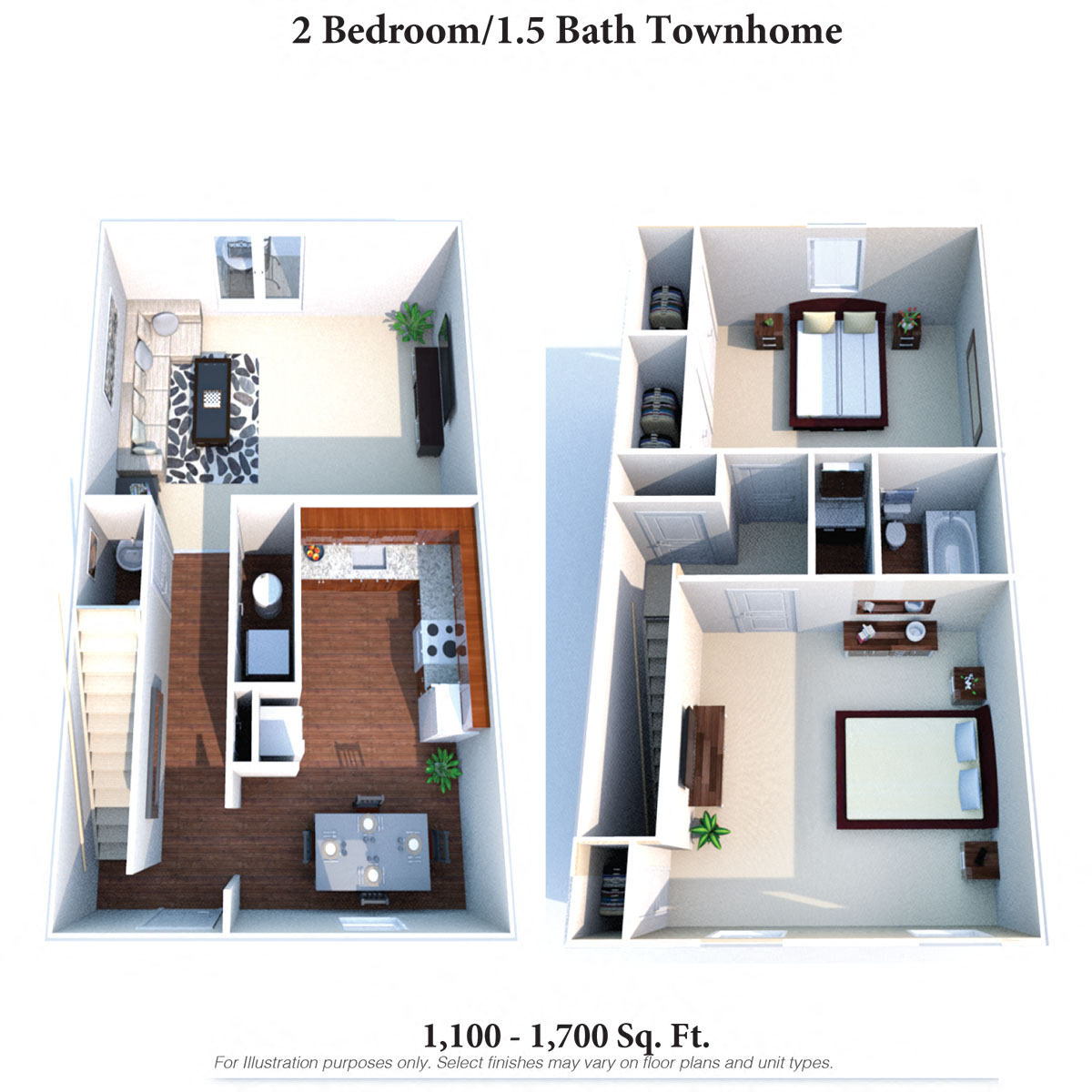 Floor plan for 2 beds, 1.5 baths, 1700 sqft